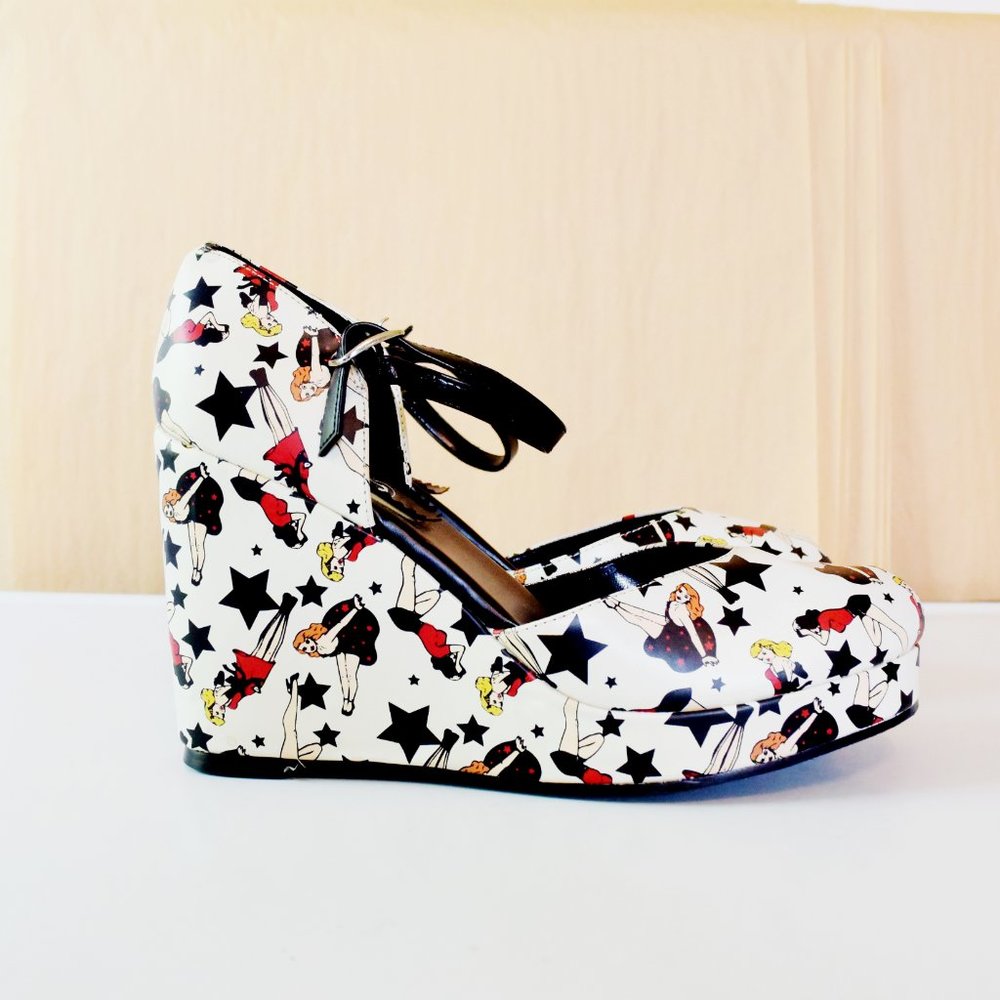 TUK Pin Up Stars Wedge Peeptoe Heel Shoes 9